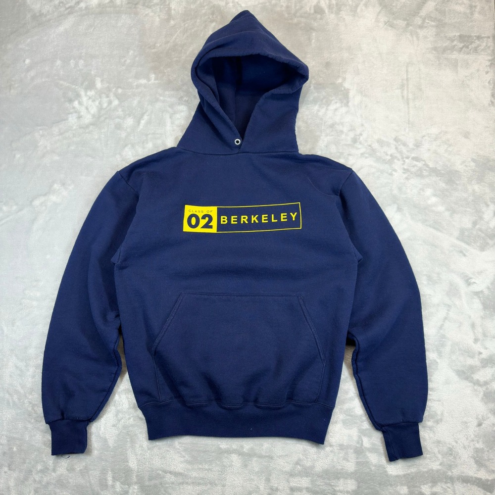 Jerzees Hoodie Mens Small Navy Blue Berkeley Class of 02 Super Sweats Vintage